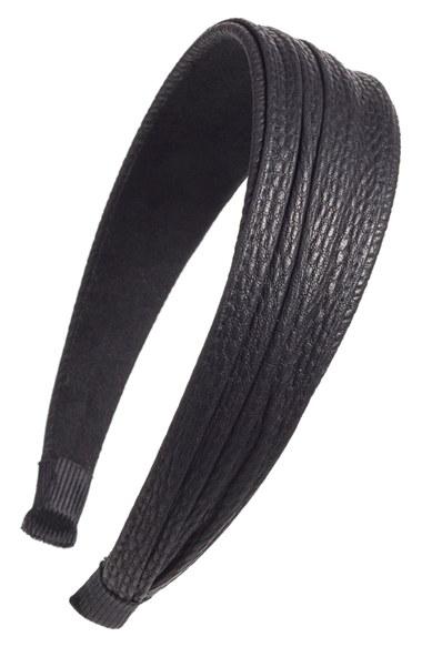 Cara Faux Leather Headband, Size - Black