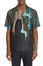 Men's Dries Van Noten Carlton Print Silk Camp Shirt Eu - Black