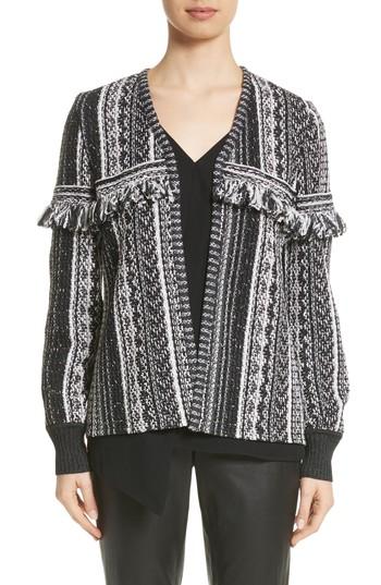 Women's St. John Collection Fringe Vertical Ombre Stripe Tweed Knit Jacket