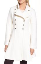 Women's Guess Double Breasted Fit & Flare Coat - White