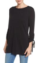 Women's Halogen Ruched Sleeve Tunic Sweater - Black