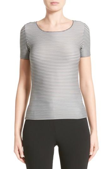 Women's Armani Collezioni Striped Piped Jersey Tee Us / 40 It - Grey