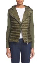 Women's Moncler 'maglia' Quilted Down Asymmetrical Zip Hoodie - Green