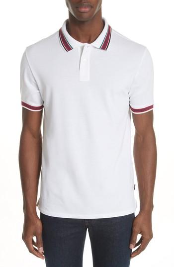 Men's Ps Paul Smith Multicolor Tip Pique Polo - White