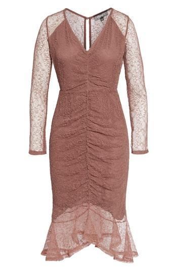 Women's 4si3nna Ruched Front Cutout Lace Dress, Size - Brown