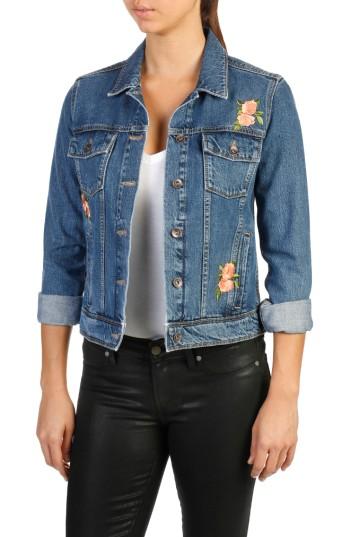 Women's Paige Rowan Embroidered Denim Jacket - Blue