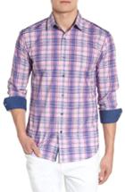 Men's Bugatchi Summer Plaid Shaped Fit Sport Shirt - Pink