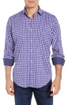 Men's Bugatchi Classic Fit Check Performance Sport Shirt, Size - Blue