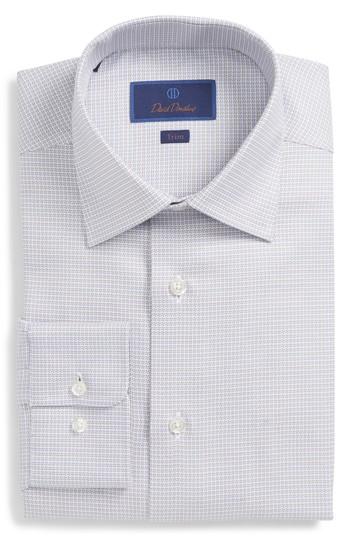 Men's David Donahue Trim Fit Check Dress Shirt .5 - 32/33 - Beige