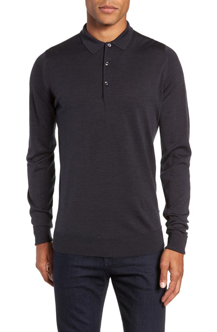Men's John Smedley Slim Fit Long Sleeve Merino Polo