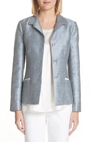 Women's Lafayette 148 New York Jasmine Stripe Linen Blend Blazer - Blue