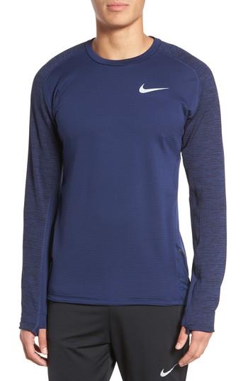 Men's Nike Thermasphere Long Sleeve Running T-shirt, Size - Blue