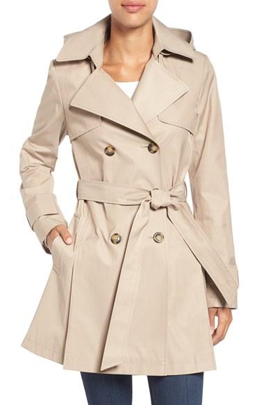 Petite Women's Halogen Detachable Hood Trench Coat P - Beige