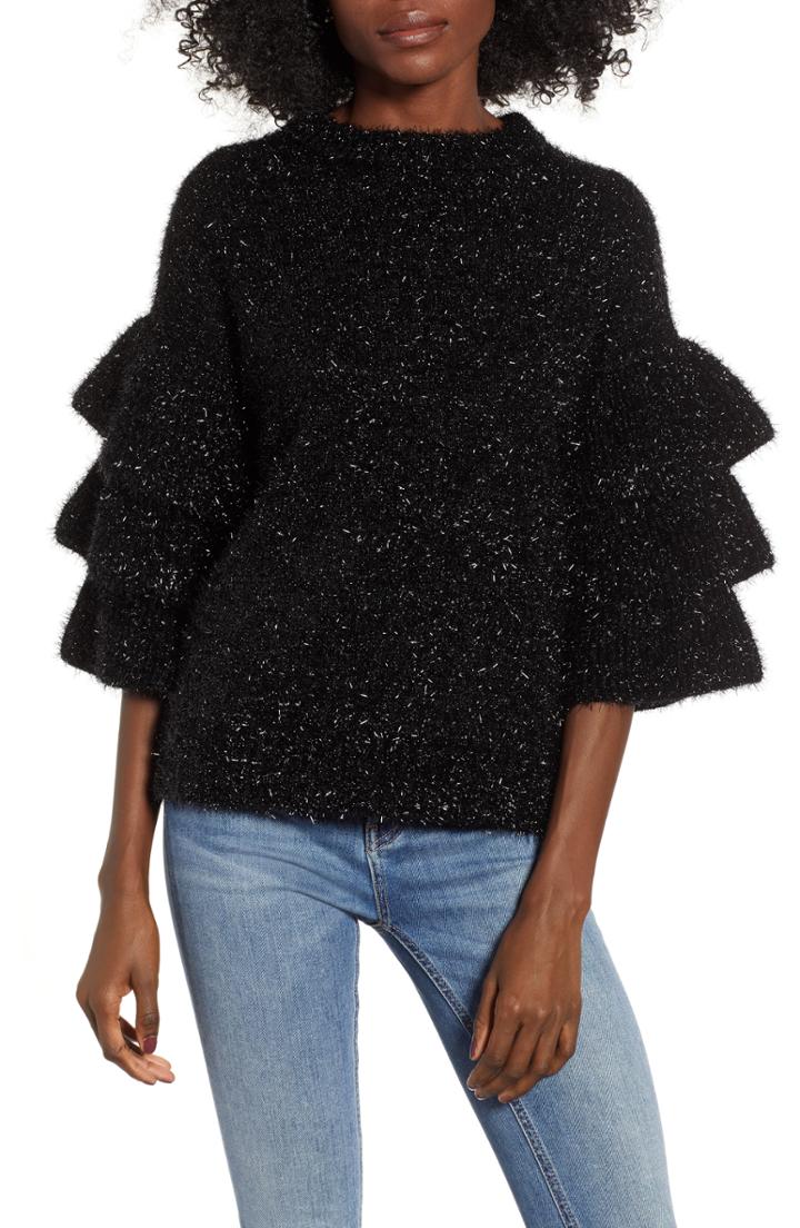 Women's Endless Rose Tiered Sleeve Sweater - Black