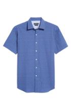 Men's Bugatchi Shaped Fit Bird Print Sport Shirt, Size - Blue