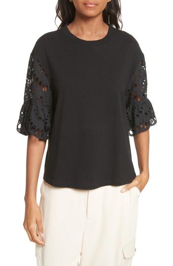 Women's See By Chloe Eyelet Sleeve Tee - Black