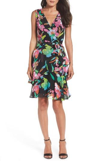 Women's Tahari Faux Wrap Chiffon Dress