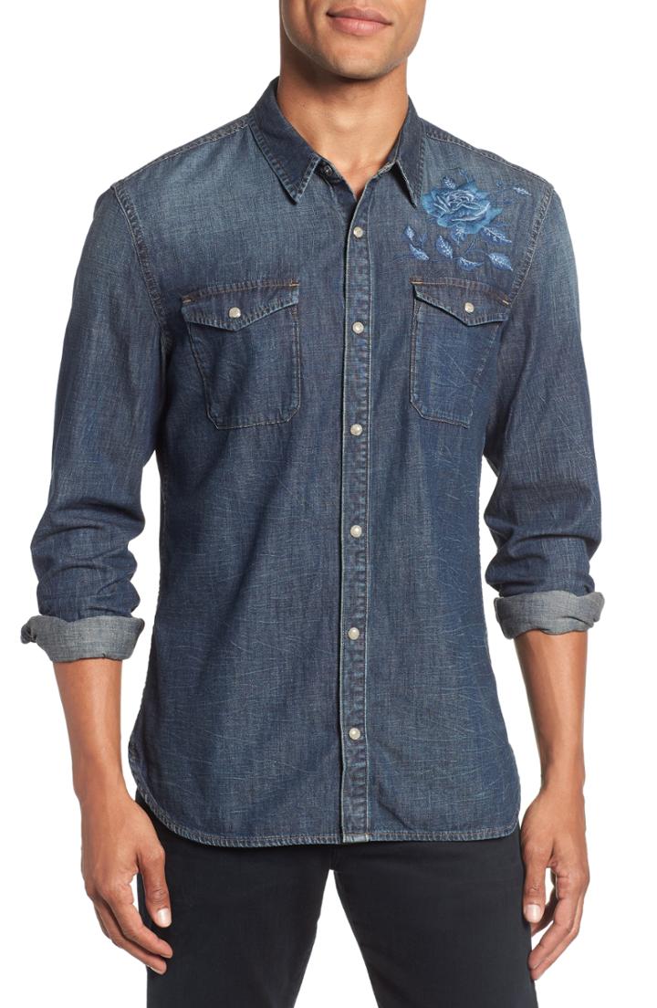 Men's John Varvatos Star Usa Desert Rose Denim Shirt