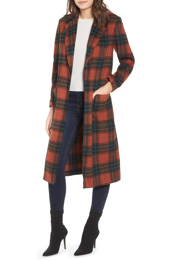 Women's Leith Single Button Plaid Coat - Metallic