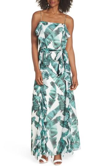 Women's Chelsea28 Palm Leaf Ruffle Maxi Dress - Green