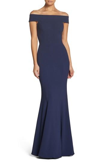 Women's Dress The Population Jackie Off The Shoulder Crepe Trumpet Gown, Size - Blue