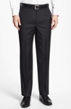 Men's Santorelli Luxury Flat Front Wool Trousers - Black