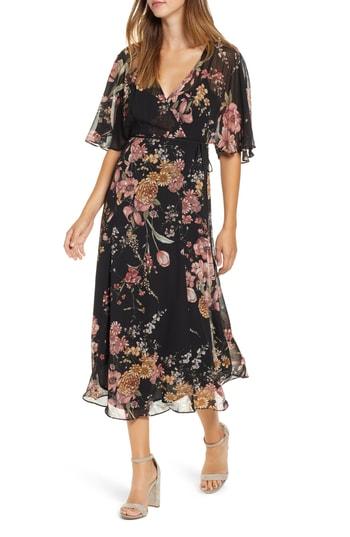 Women's Leith Kimono Wrap Midi Dress - Black