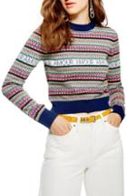 Women's Topshop Amour Fair Isle Sweater Us (fits Like 0) - Blue