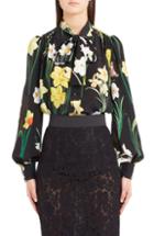 Women's Dolce & Gabbana Daffodil Print Tie Neck Silk Blouse Us / 40 It - Black
