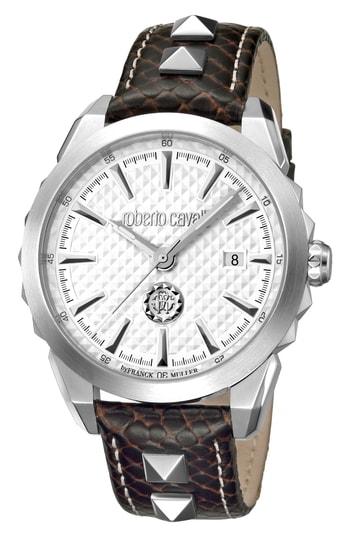 Men's Roberto Cavalli By Franck Muller Costellato Leather Strap Watch