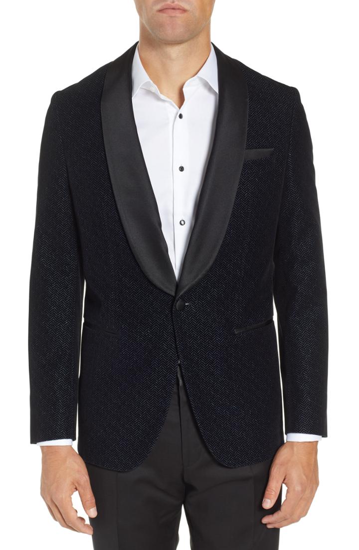 Men's Boss Hockley Slim Fit Herringbone Wool Blend Dinner Jacket S - Blue
