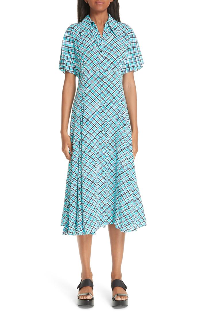 Women's Michael Kors Madras Silk Crepe De Chine Midi Dress - Green
