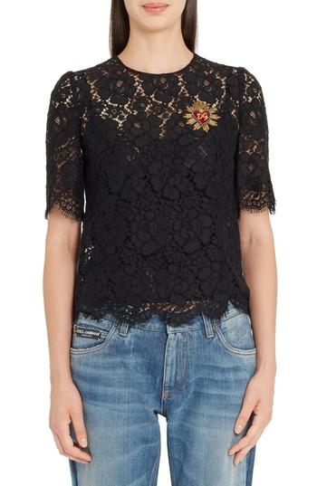 Women's Dolce & Gabbana Heart Patch Lace Top Us / 38 It - Black