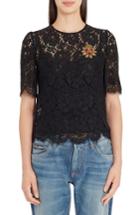 Women's Dolce & Gabbana Heart Patch Lace Top Us / 38 It - Black