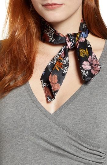 Women's Halogen X Atlantic-pacific Floral Print Silk Scarf, Size - Black