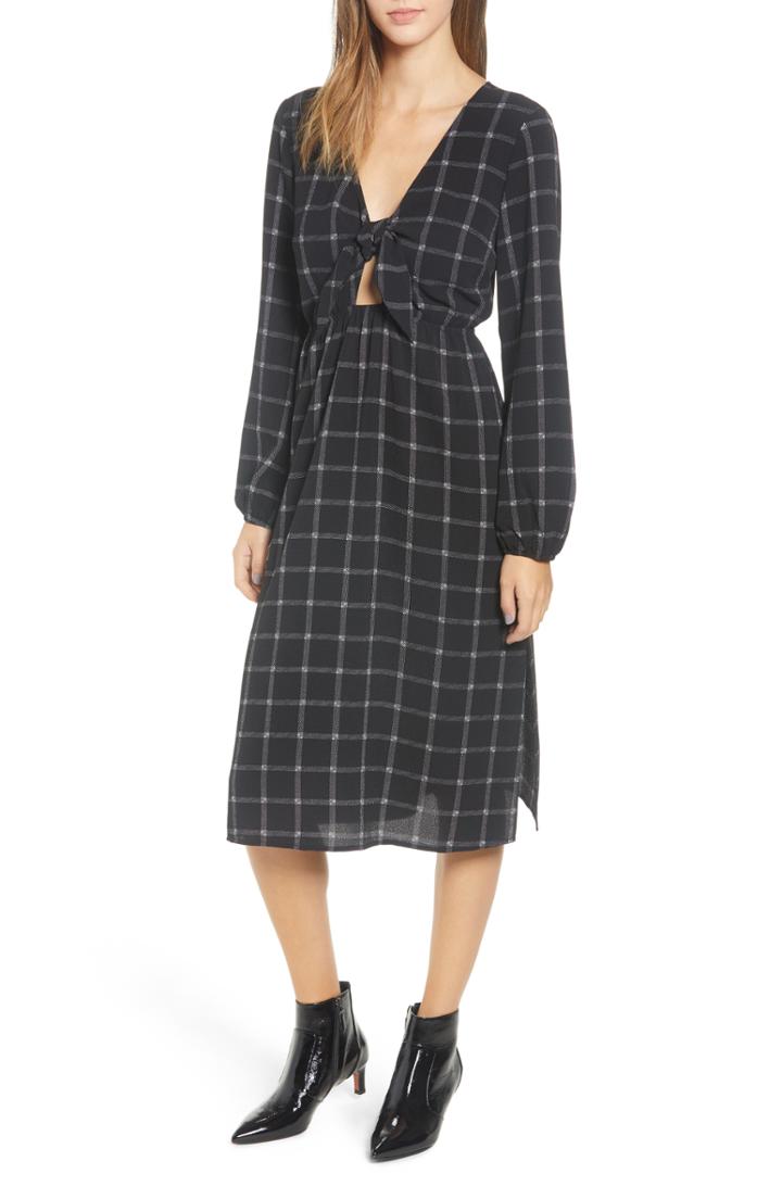 Women's Mimi Chica Plaid Tie Front Midi Dress - Black