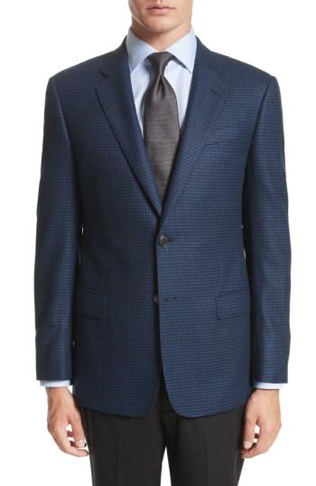 Men's Emporio Armani Trim Fit Check Wool Sport Coat R Eu - Blue