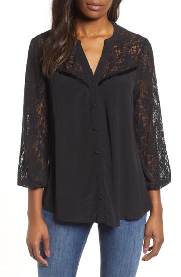 Women's Wit & Wisdom Lace Sleeve Blouse - Black