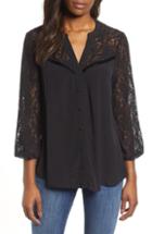 Women's Wit & Wisdom Lace Sleeve Blouse - Black