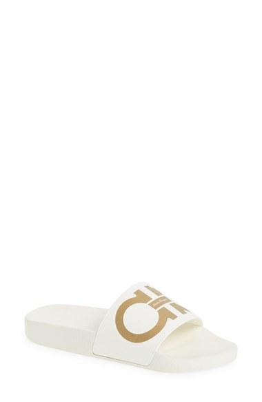 Women's Salvatore Ferragamo Logo Slide Sandal B - White