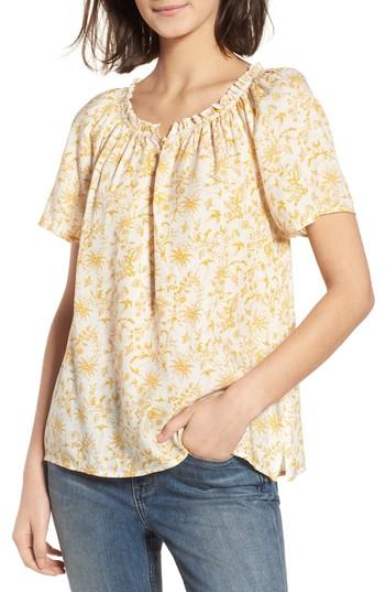 Women's Hinge Volume Shoulder Print Top, Size - Ivory