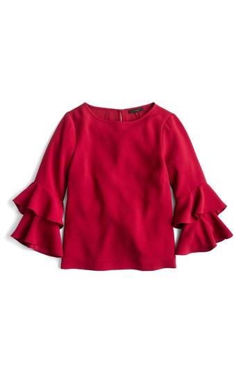 Petite Women's J.crew Lana Tiered Bell Sleeve Top P - Red