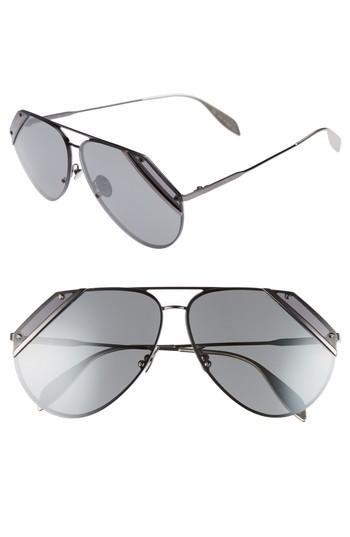 Women's Alexander Mcqueen 65mm Snip Frame Aviator Sunglasses - Ruthenium