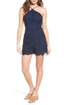 Women's Astr The Label Halter Lace Romper - Blue