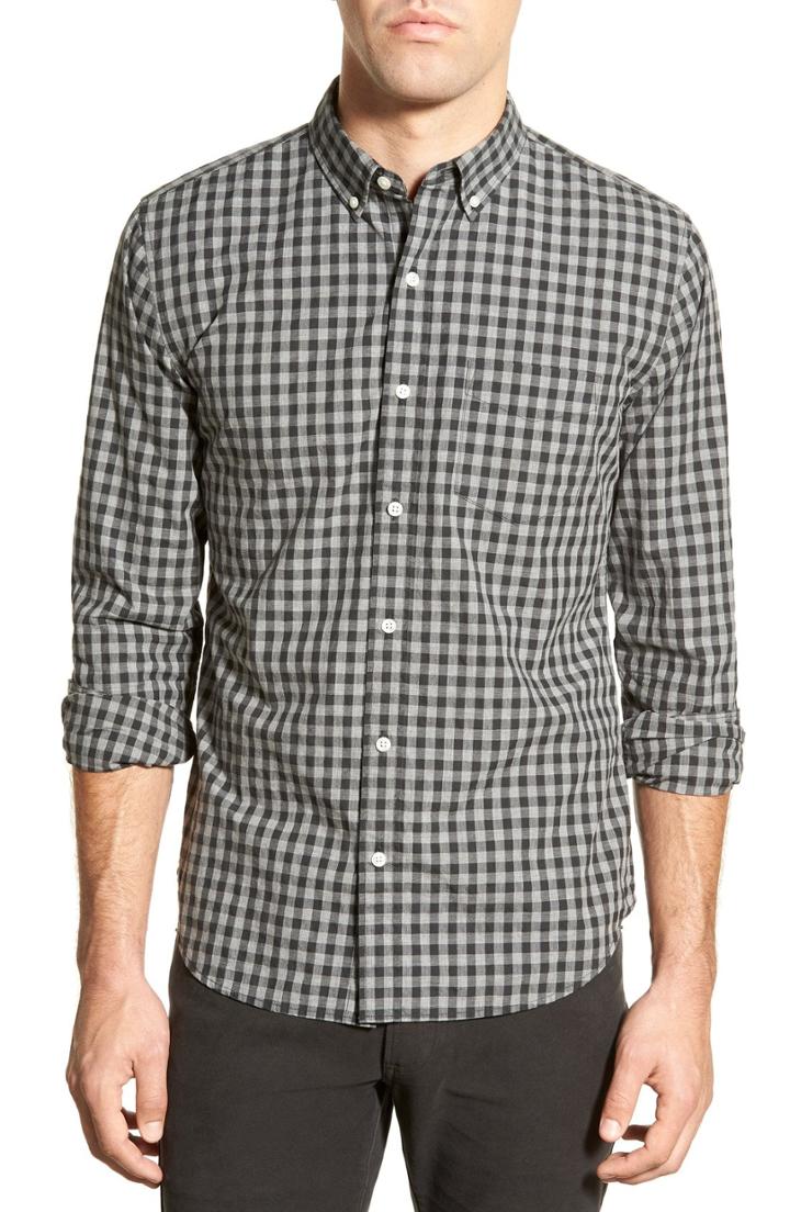 Men's Bonobos Slim Fit Heathered Gingham Sport Shirt - Black