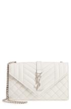 Saint Laurent Small Cassandre Leather Crossbody Bag - White