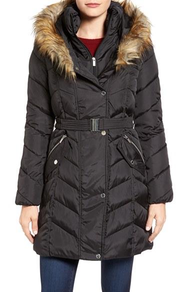 Women's Rachel Roy Faux Fur Trim Quilted Coat With Bib