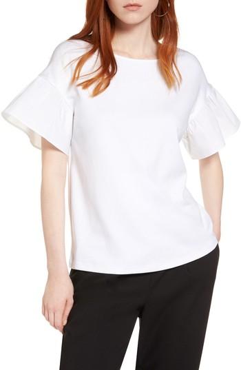 Women's Halogen Flutter Sleeve Cotton Knit Top - White