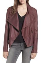 Women's Lamarque Asymmetrical Zip Front Leather Cascade Jacket - Burgundy