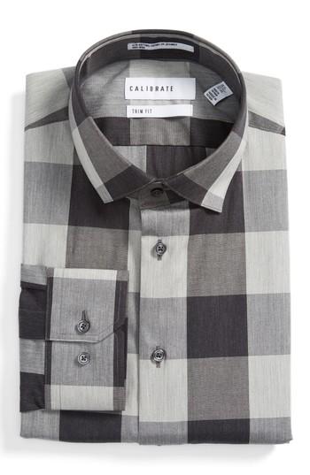 Men's Calibrate Trim Fit Non-iron Stretch Check Dress Shirt - 32/33 - Black
